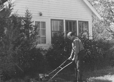 Alexander 1976 - Dakota Photo Documentary Project Arthur Link mowing lawn on farm 
