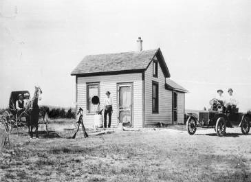 Larimore 1915 - ND Oral History Project Photograph Collection - Ole Johnson Creator, Louise Landman and Edward N. McCoy on Christ Johnson's farm