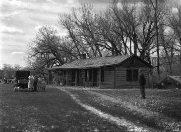 Fort Yates 1920 - Frank Bennett Fiske Family outside a log house
