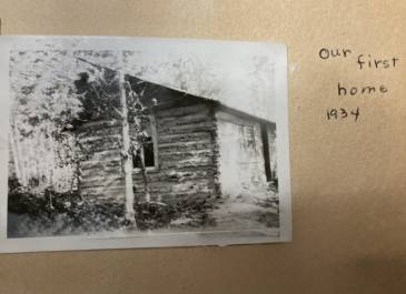 Holmes Township Rolette County - "1934 photograph with a note (Our first home) by my grandmother, Laura (Sager) Strietzel. The log cabin constructed ca. 1890 of Turtle Mountain logs sourced on site." Submitted by Becky Leonard