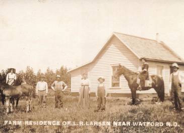 Watford City - Pioneer Museum of McKenzie County Collection - Farm residence of L. R. Larsen near Watford postcard 1910